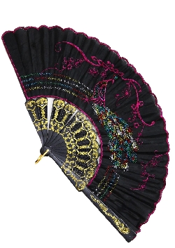 VENTAGLIO RICAMATO NERO-FUXIA